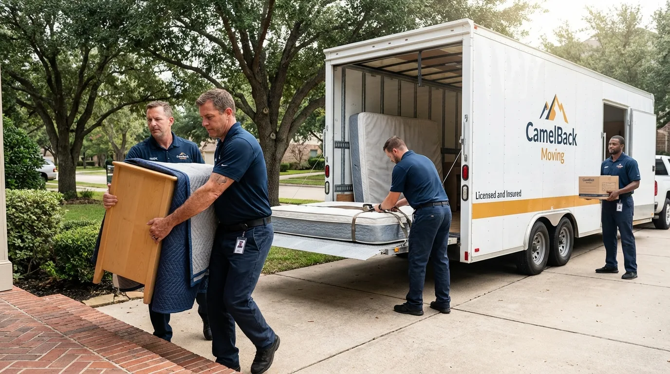 Crew loading residential truck for cross-state move from North Aurora, IL