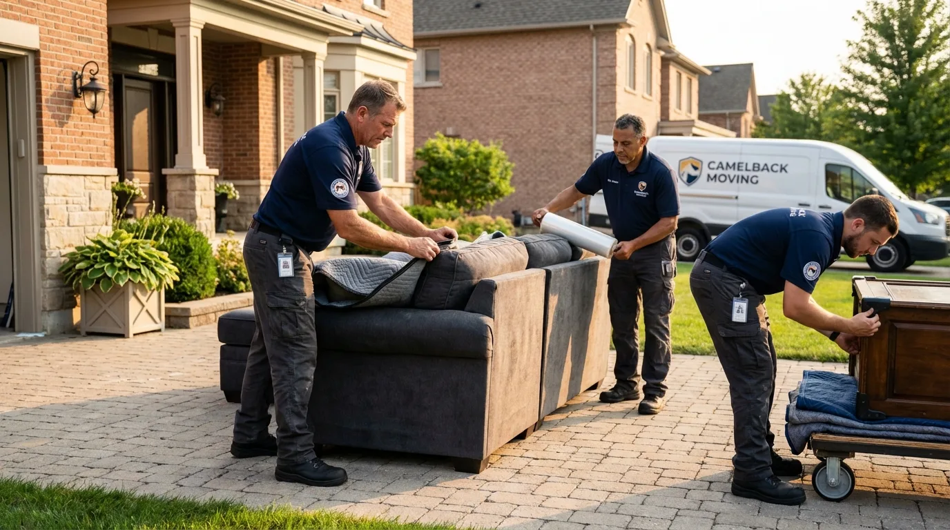 Large estate moving crew wrapping furniture in North Aurora, IL
