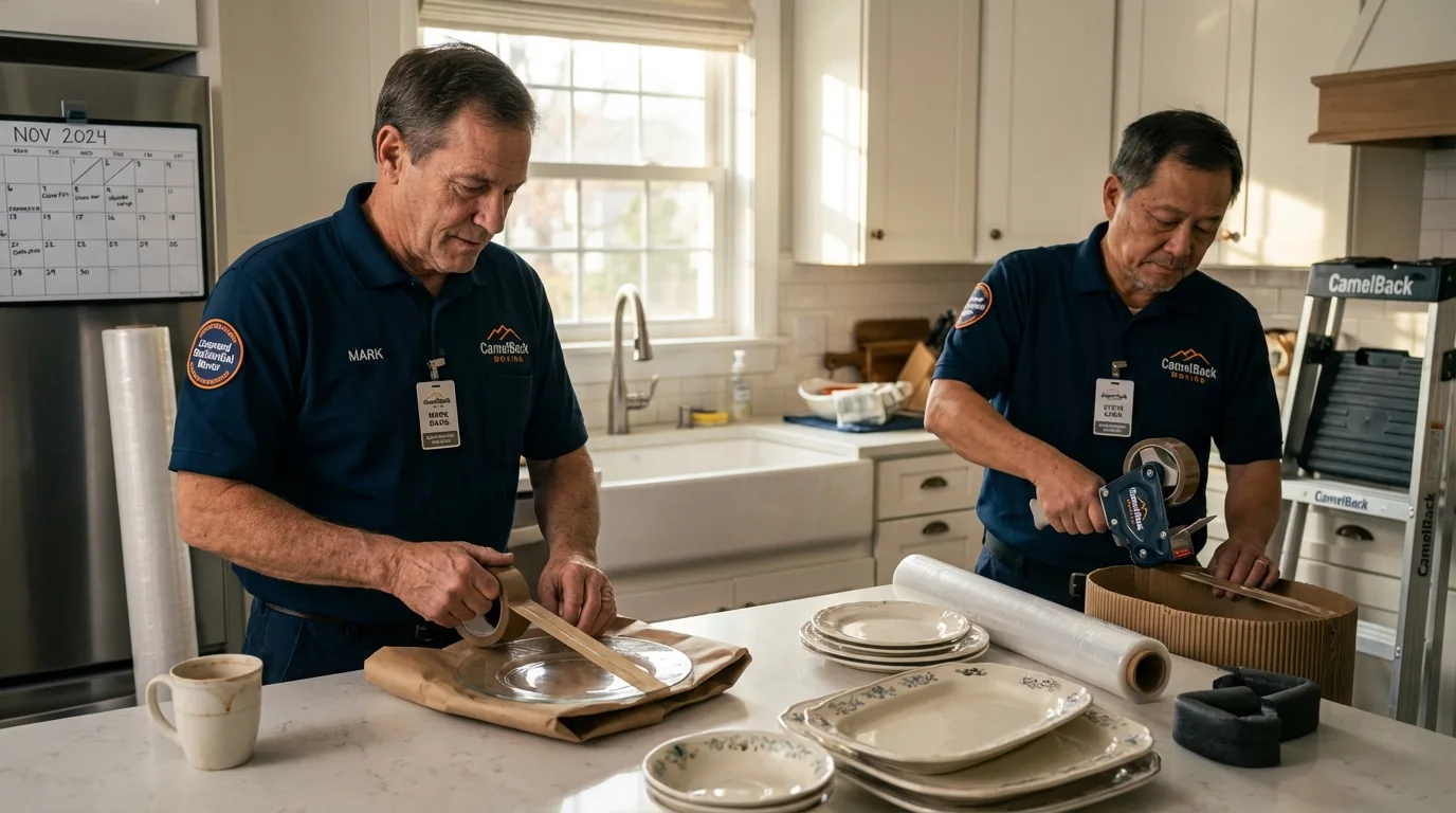 Professional crew packing kitchen dishware in North Aurora, IL